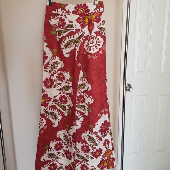 Zara Red and White Wide-Leg Linen Pants - Picture 11 of 13